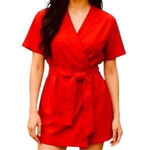 NWT Emily McCarthy Fiery Red Linen Blend "Day Robe" True Wrap Dress Medium